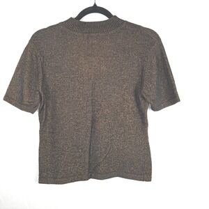 KAMIERH Women's Black Gold Sparkle Knit Mock Neck Short Sleeve Top Sz F(8)